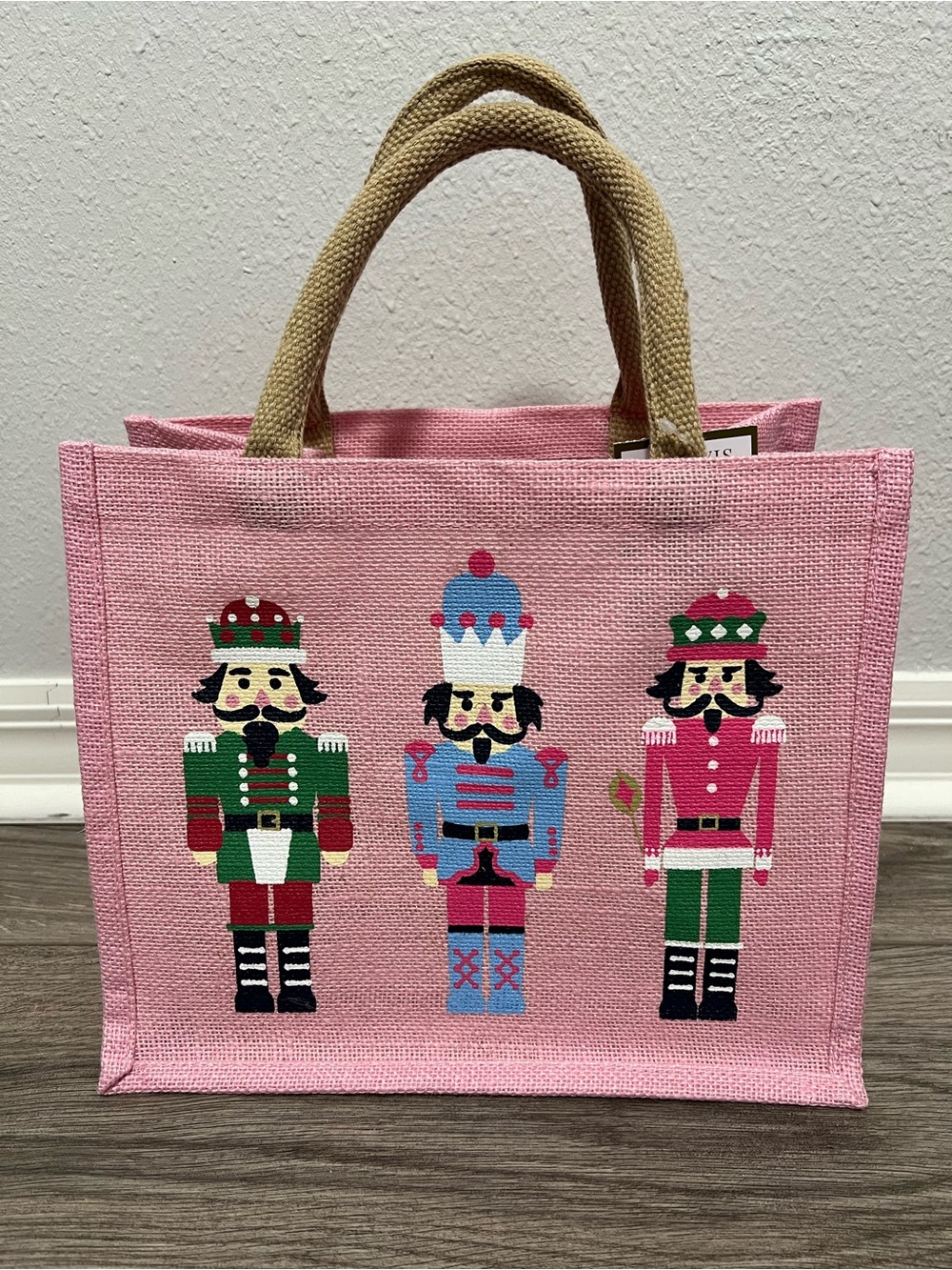 NWT The Royal Standard Burlap Light Pink Christmas Nutcracker Tote Bag